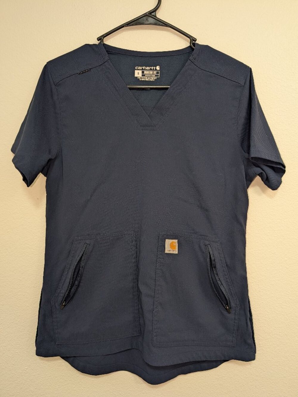 Carhartt Rugged Flex Scrub Top Small Modern Fit 4-Pocket V-Neck Navy C12237